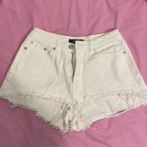 Misguided Distressed White Jean Shorts
